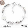 Pulsera de cuentas de acero plateado con cruz y medalla de la Virgen de Guadalupe - Estilo de Rosario Religioso Plateado (KB183314-YU)