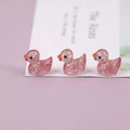 Three-piece set of mini pink resin ducks with glitter for DIY micro landscape decor - Brown Red