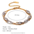Double-layered 18K gold plated stainless steel bracelet with silver skull charms and zircons - Double Layer Bead Skull Bracelet-Two Tone