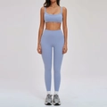 Conjunto de yoga azul claro con sujetador deportivo de tirantes y mallas de talle alto - S / Sujetador Deportivo + Leggings - Azul Grisáceo