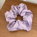 Lavender purple shiny silk scrunchie with French vintage pleated satin texture - Medium / Purple