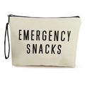 Estuche de lona para aperitivos de emergencia en blanco roto con correa negra - Estilo Eslogan EMERGENCY SNACKS