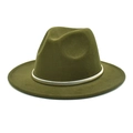 Detail of army green wool felt fedora hat featuring a stylish silver-white decorative band - Army Green
