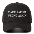 Detailed close-up of white embroidery text on a black washed cotton baseball cap - Dark Gray / Adjustable