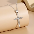 Lussuosa collana in argento sterling S925 con croce e cuore di zircone centrale - Argento 925 / Oro Bianco