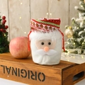 Plush Santa Claus drawstring Christmas gift bag with festive knitted trim and red cord - Small Santa Apple Bag