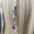 Silver spiral dreadlock hair jewelry with moon star charms and purple amethyst bead - Moon Star Purple Bead