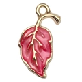 Golden alloy leaf pendant with pink enamel filling for DIY jewelry making - Plant Leaf