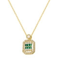 Detailed close-up of a luxury gold square pendant with vibrant green gemstone and zircons - Gold Green Zirconia Necklace