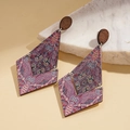 Boucles d'oreilles bohèmes en bois géométriques avec motif ethnique sur marbre - Rose (Tige de boucle d'oreille en argent sterling 925)