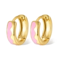 Detail of pink enamel wavy patterns on gold-plated 925 sterling silver hoop earrings - Pink Enamel - Gold