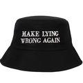 Zwarte katoenen vissershoed met wit Make Lying Wrong Again borduursel voor zonbescherming - Zwart