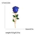 Blauwe roos broche met gouden steel en groen emaille, elegante bloemenspeld van 5,7 cm - Gouden Steel Blauwe Roos