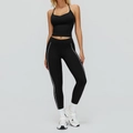 Ensemble de yoga noir pour femmes avec brassière dos nu et legging à rayures latérales - S / Débardeur + Pantalon Long / Noir Premium