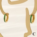 Detail of 18K gold-plated hoop earrings featuring vibrant green enamel on metallic stand - 3*12mm / Green