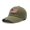 Olive green washed cotton baseball cap with embroidered USA flag and vintage finish - M(56-58cm) / Green