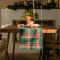 Christmas red and green plaid table runner on a wooden table with festive decorations - 30*180 / Green Checkered