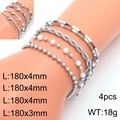 Set of 4 silver stainless steel bracelets with twist and square chain links - Silver Bracelet Set (KB203724-Z)