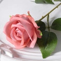 Single pink artificial rose with velvet texture on a vintage tray for home wedding decor - 7cm / Cappuccino (Velvet)