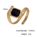 Detailed view of gold stainless steel ring with black octagon enamel inlay and size measurements - Black