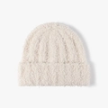 Gorro de punto de felpa beige grueso con borde doblado para calidez invernal y exterior - Beige (24B095)