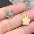 Golden cherry blossom flower pendant with grey enamel finish and textured metal back - 1Pc Grey Small Cherry Blossom 12x14.5mm