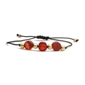 Handmade braided rope bracelet with natural red agate beads and golden accents - Red Agate