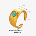 Anello vintage in acciaio inossidabile placcato oro 18k con texture a coste e turchese - Anello Di Turchese