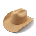 Close-up of a camel wool cowboy hat showing double-stitched brim and felt texture - M (56-58cm) / Camel