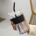 Water blue glass tumbler with black silicone sleeve and curved glass straw - Aqua Blue + White Lid + Black Glass Straw + Black Silicone Sleeve