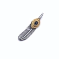 Vintage silver and gold feather pendant necklace with black turquoise stone inlay - Style K Obsidian Feather Pendant (No Chain)