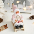 Papá Noel de lentejuelas rosa en trineo de madera decoración navideña estilo nórdico - Trineo Rosa