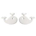 Minimalist silver whale stud earrings made of polished stainless steel for women - Steel