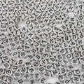 Bulk silver acrylic beads with black Russian alphabet letters for DIY jewelry making - Antique Silver Russian Letters