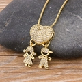 Collana placcata oro 18k con ciondolo a cuore in zircone e figure bimbi su pietra - 1 Ragazzo 1 Ragazza