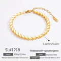 Waterproof gold woven leaf chain bracelet in stainless steel, 17cm with adjustable extension - Wheat Chain Bracelet (SL41218) / 18K Gold Plated / Gold