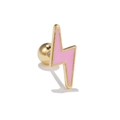 Minimalist pink lightning bolt stud earring with gold-plated trim and secure ball back - Pink Lightning