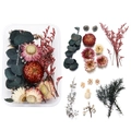 Flat lay of mixed dried flowers including eucalyptus and strawflower for DIY crafts - 12 Dried Flower 1 Box 41g