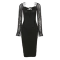 Abito aderente nero con maniche in mesh, dettagli cut-out e lacci laterali - S / Nero
