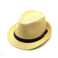 Men's vintage beige straw fedora hat with a black band and gold buckle detail - M (56-58cm) / Beige