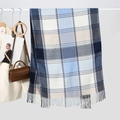 Classic blue and white plaid scarf with fringe, autumn winter warm check scarf for women - 180cmx64cm / Blue Grey Plaid