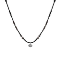 Bamboo style beaded necklace with black marble beads and a silver vintage lock pendant - Black Safety Lock Necklace (168#)