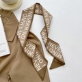 Brown neck scarf with white NEVER MIND letter print for bags and hair accessories - Khaki Letters