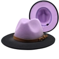 Stylish two-tone gradient fedora hat in purple and black with a leather belt buckle - M (56-58cm) / Lavender + Black