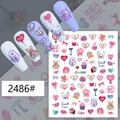 Romantic Valentine nail stickers JO-2486 with hearts and teddy bear designs - Style 2486