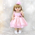 55cm reborn toddler doll with blonde hair and pink floral dress with tulle skirt - Pink Flower Dress Blonde Hair / Full Set (With Clothes)