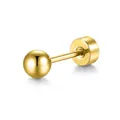 Premium gold plated stainless steel stud earring with ball and flat disc screw back closure - Ball & Round Plate Style / 1 Piece / Gold