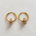 Elegant stainless steel 18K gold birthstone hoop earrings with April crystal charm - Gold (XER0131) / April White (Diamond/Crystal Color)