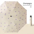 Champagne manual reverse umbrella with purple tulip pattern and matching storage sleeve - Manual Reverse / Sycamore Beige Tulip