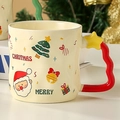 Weihnachtsbecher aus Keramik mit Weihnachtsmann-Muster, rotem Wellengriff und Stern - Weihnachtsmann - Einzelne Tasse